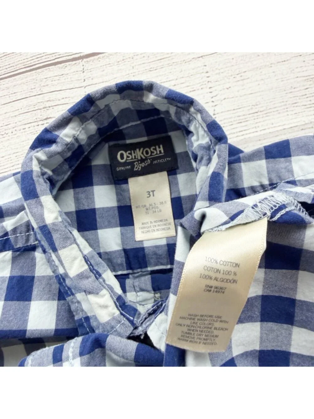 OshKosh BGosh Blue White Gingham Button Up Short Sleeve Shirt 3T